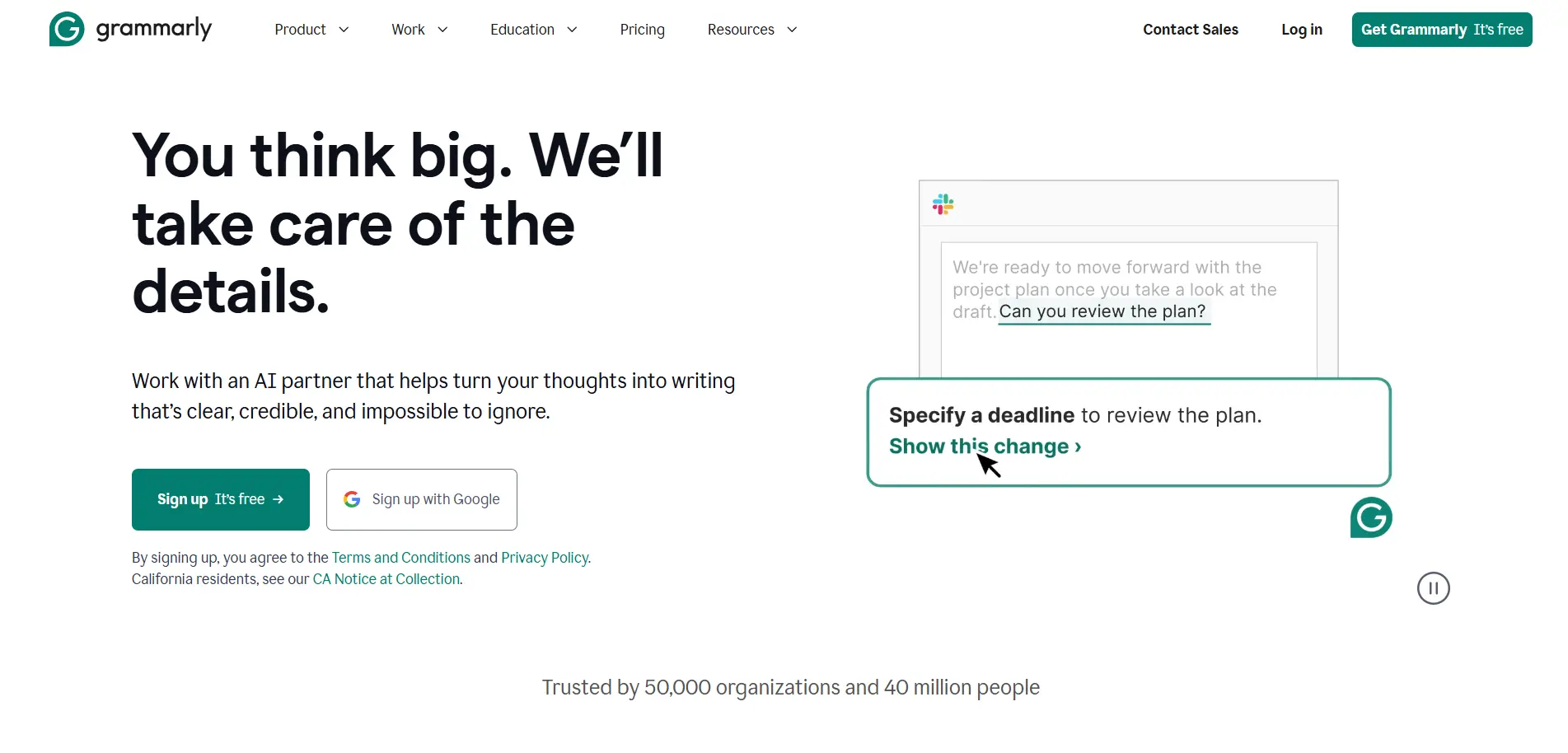 Grammarly AI Tool Interface