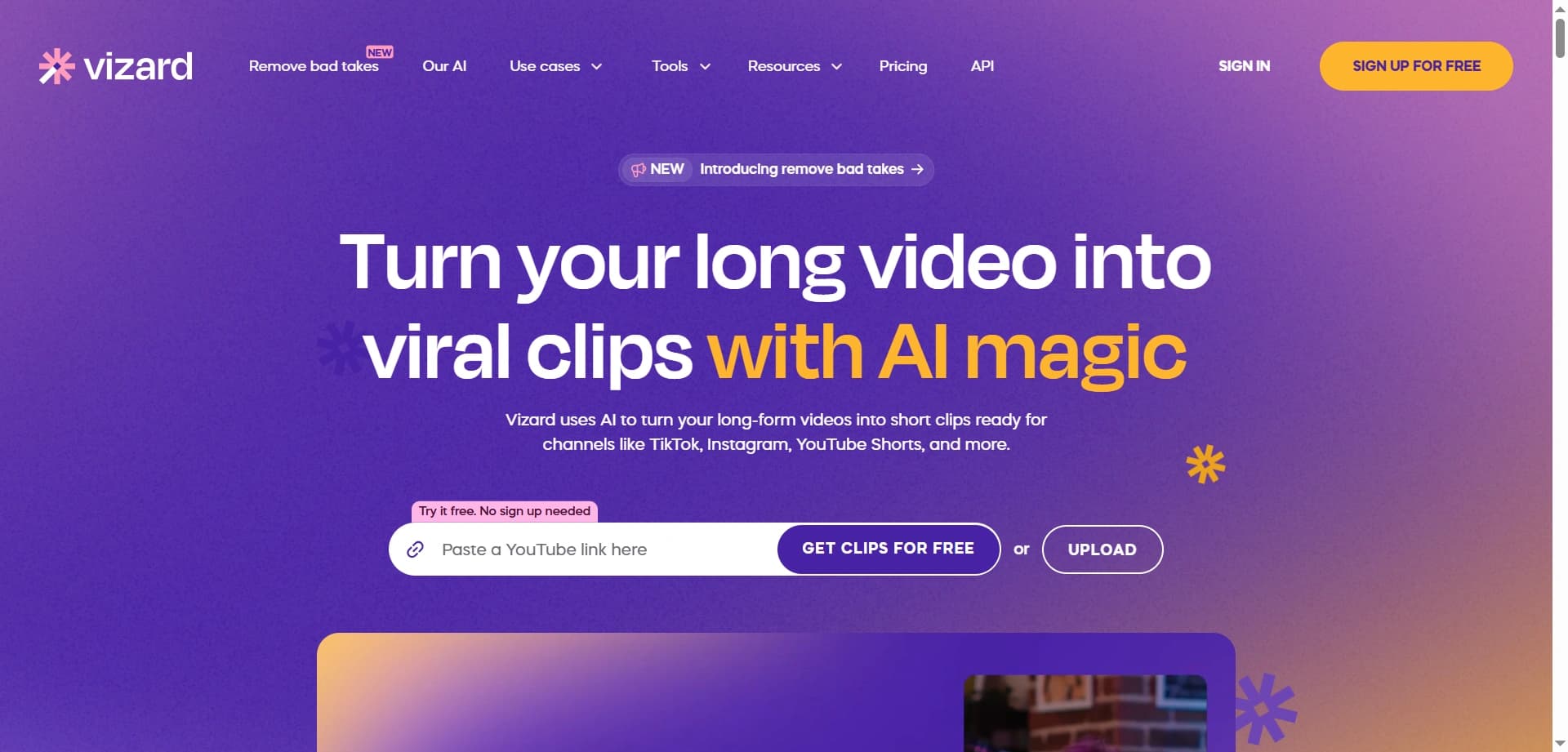 Vizard AI Tool Interface
